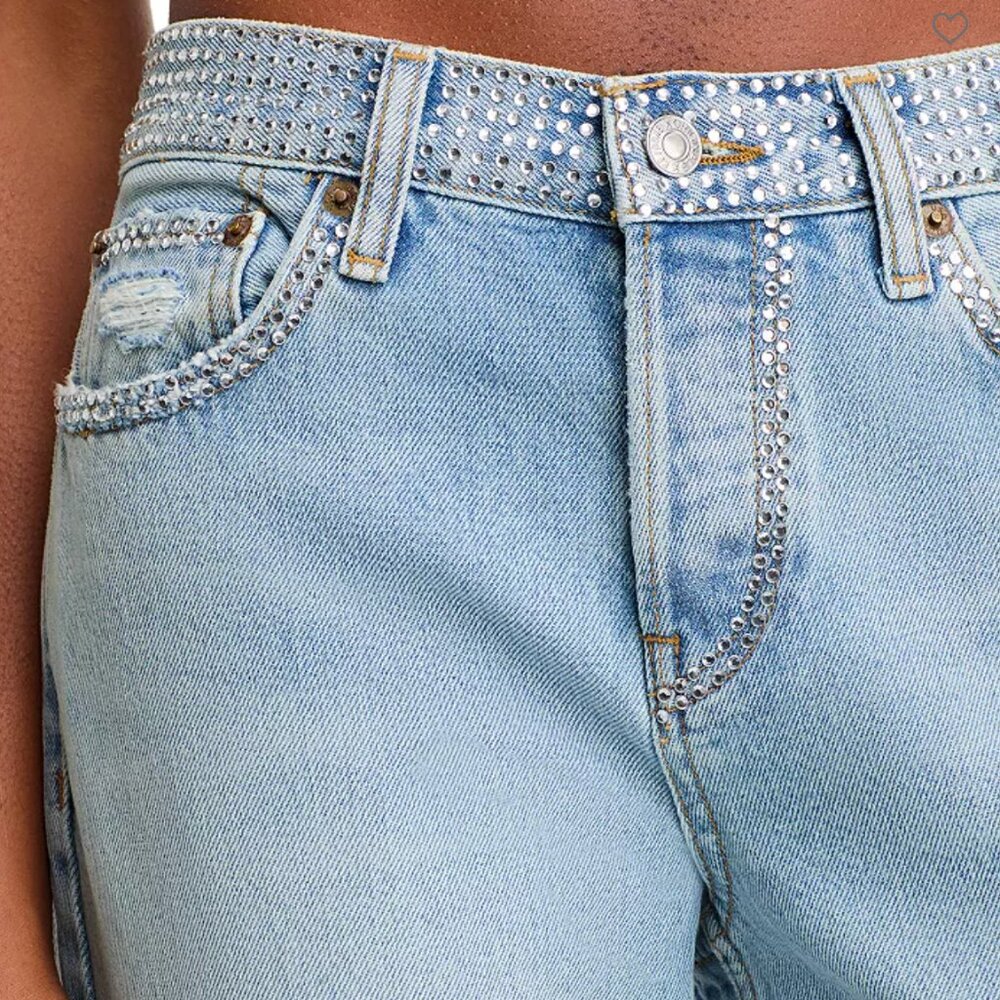 Re/Done Easy Rhinestone Straight Crop Jeans in Diamond Tide 26 $395